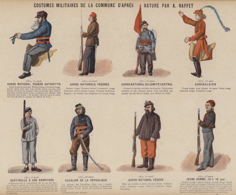 La Comune di Parigi, Costumi Militari della Comune di A Raffet (litografia a colori) da French School