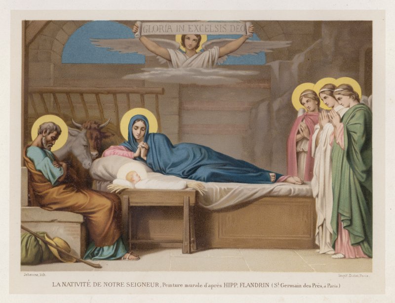 La Natività del Nostro Signore, Pittura murale secondo Hipp Flandrin, St Germain des Pres, a Parigi da French School