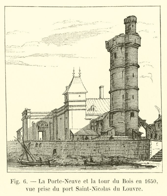 La Porta Nuova e la torre del Bois nel 1650, vista dal porto Saint-Nicolas del Louvre da French School