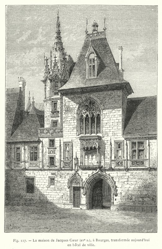 La casa di Jacques Coeur, XV secolo, a Bourges, trasformata oggi in municipio (incisione) da French School
