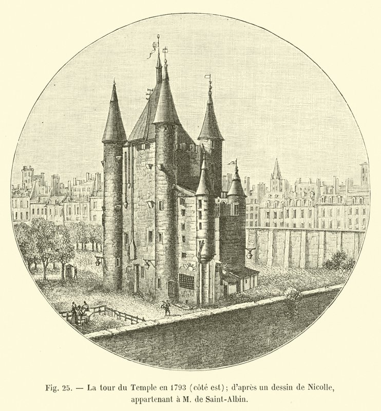 La torre del Tempio nel 1793, lato est; da un disegno di Nicolle; appartenente a M. de Saint-Albin da French School