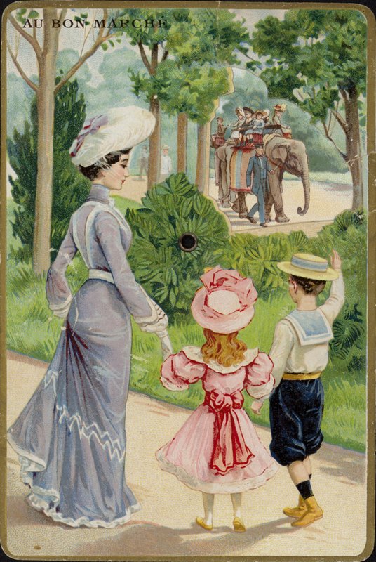 Signora e bambini che salutano un giro in elefante da French School