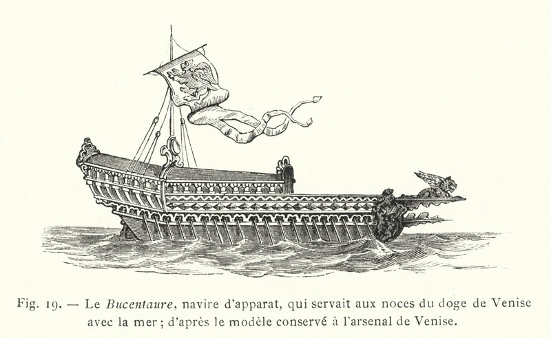 Il Bucintoro, nave di rappresentanza, che serviva per le nozze del doge di Venezia con il mare; secondo il modello conservato all