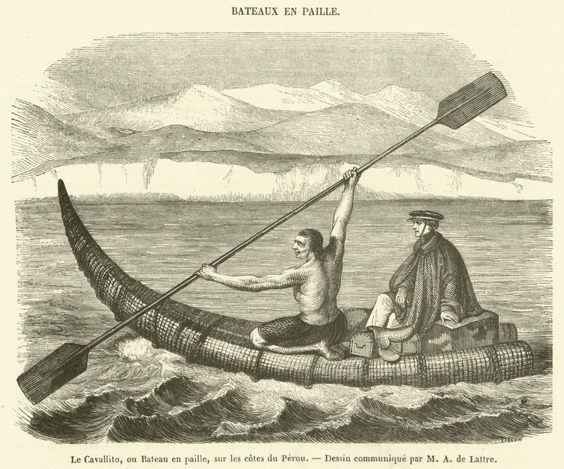 Il Cavallito, o barca di paglia, sulle coste del Perù da French School