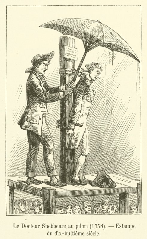 Il dottor Shebbeare al piloro, 1758, stampa del diciottesimo secolo da French School