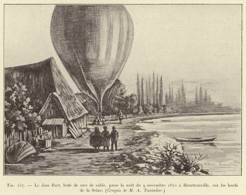 Le Jean Bart, carico di sacchi di sabbia, passa la notte del 9 novembre 1870 a Heurteauville, sulle rive della Senna da French School