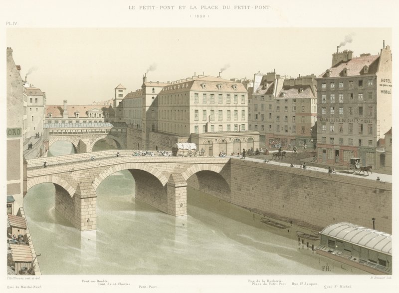 Il Petit-Pont e la Place du Petit-Pont, 1830 da French School