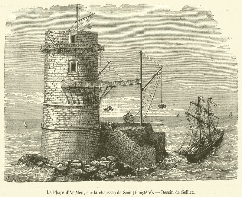 Il Faro di Ar-Men, sulla scogliera di Sein, Finistère da French School