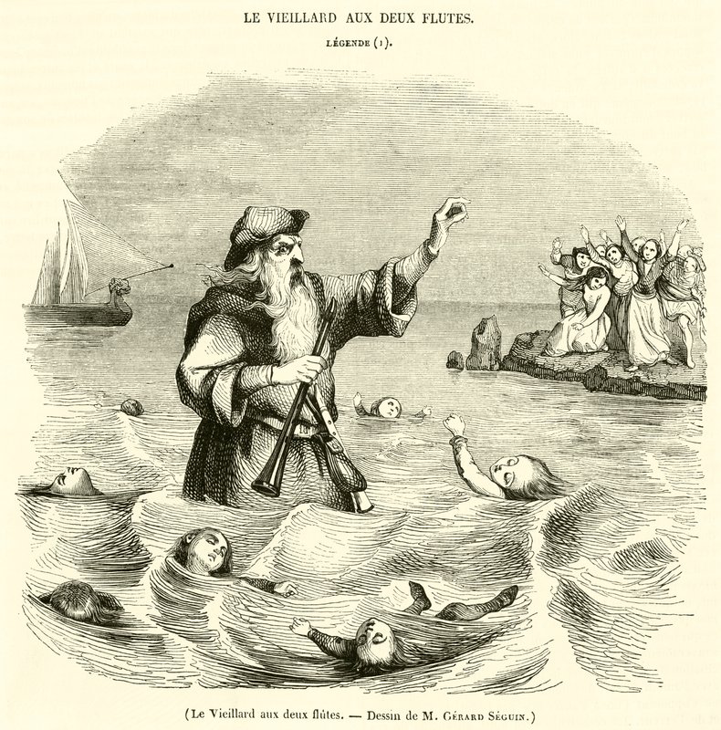 Il vecchio con due flauti (incisione) da French School