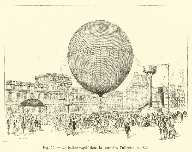 Il pallone frenato nel cortile delle Tuileries nel 1878 da French School
