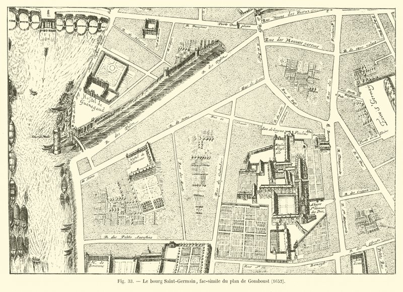Il borgo Saint-Germain, fac-simile del piano di Gomboust, 1652 da French School