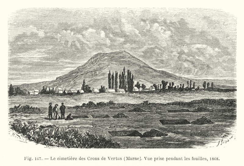 Il cimitero dei Crons di Vertus, Marna, vista presa durante gli scavi da French School