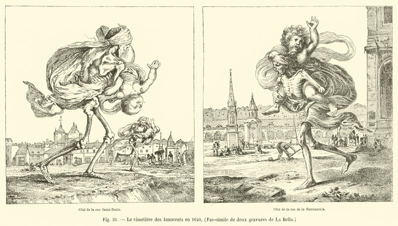 Il cimitero degli Innocenti nel 1640, Fac-simile di due incisioni di La Bella da French School