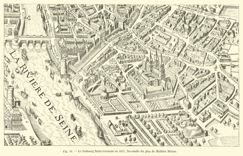 Il sobborgo Saint-Germain nel 1615, fac-simile del piano di Mathieu Merian da French School