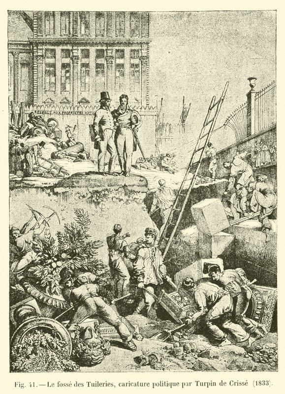 Il fossato delle Tuileries, caricatura politica di Turpin de Crisse, 1833 da French School