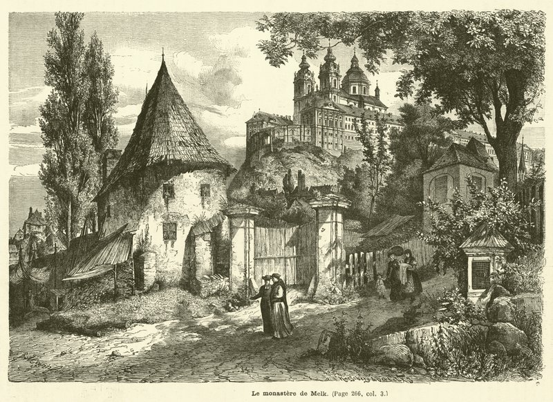 Il monastero di Melk (incisione) da French School