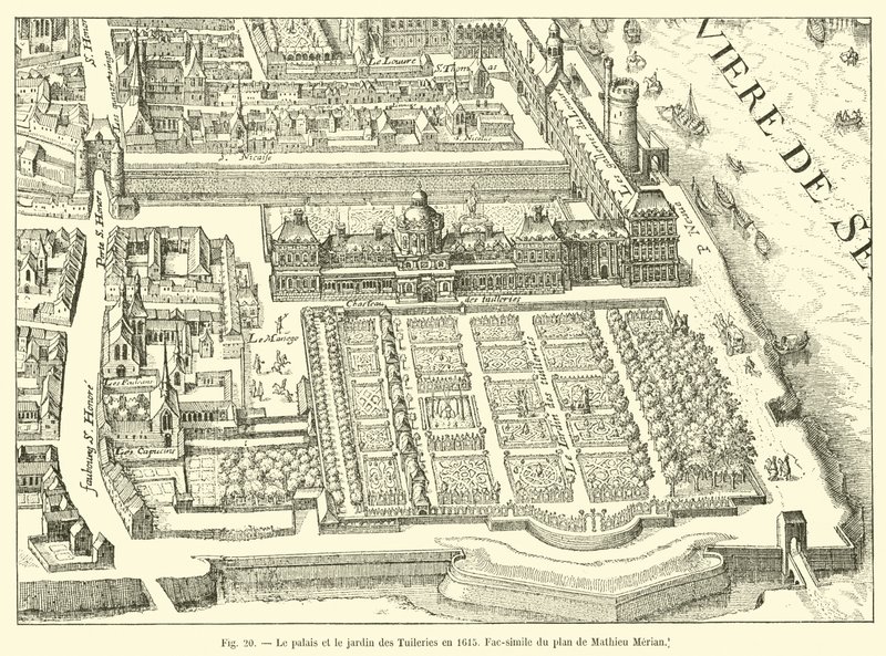 Il palazzo e il giardino delle Tuileries nel 1615, fac-simile del piano di Mathieu Merian da French School