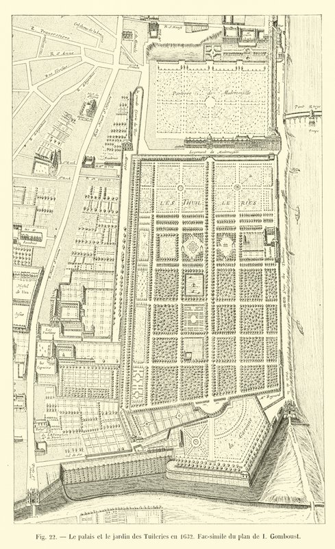 Il palazzo e il giardino delle Tuileries nel 1632, fac-simile del piano di I. Gomboust da French School