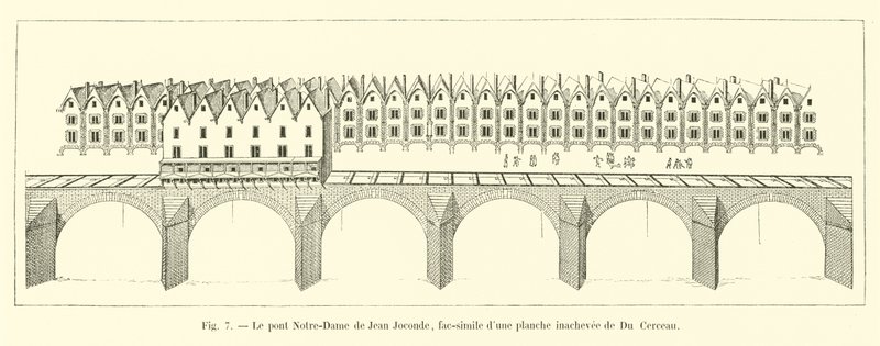 Il ponte Notre-Dame di Jean Joconde, fac-simile di una tavola incompiuta di Du Cerceau da French School