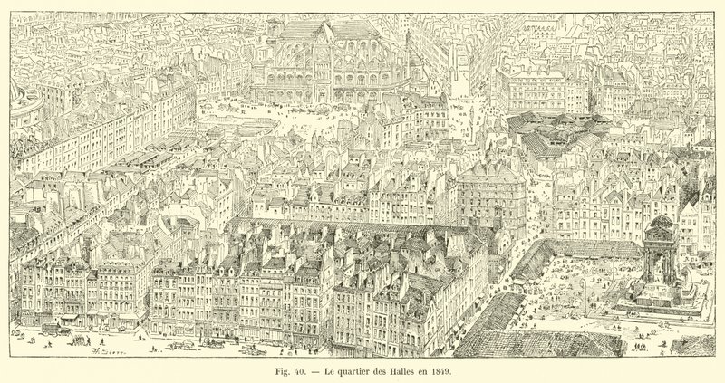Il quartiere delle Halles nel 1849 da French School