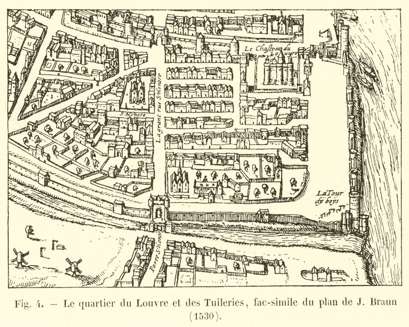 Il quartiere del Louvre e delle Tuileries, fac-simile del piano di J. Braun, 1530 da French School