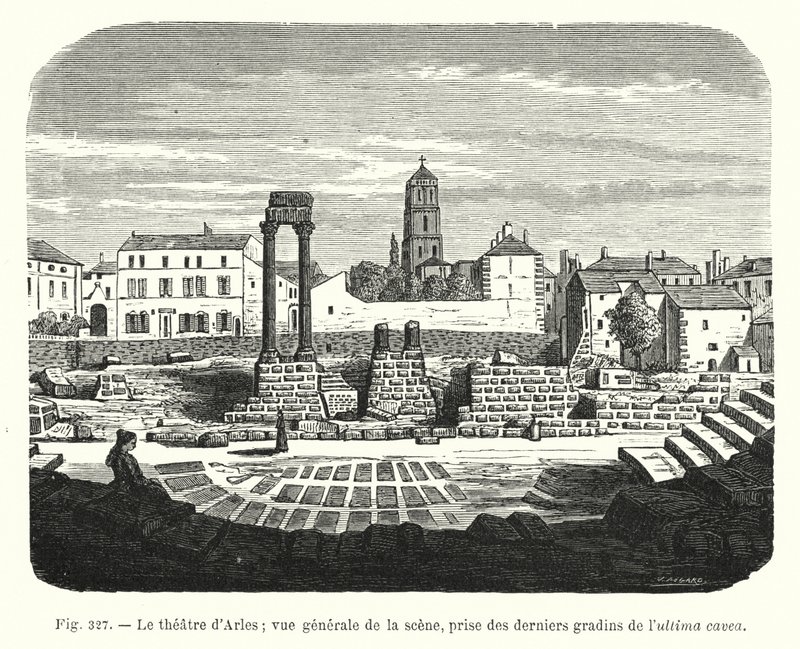 Il teatro di Arles; vista generale della scena, presa dagli ultimi gradini dell