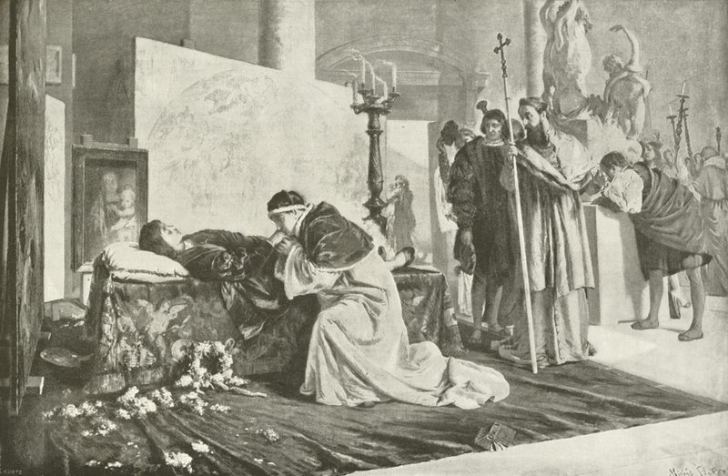 Leone X al catafalco di Raffaello (incisione) da French School
