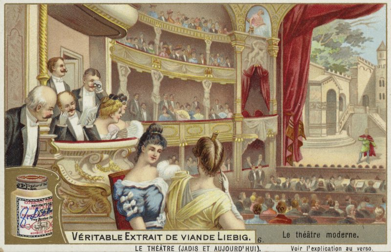 Carta Liebig con un teatro moderno da French School