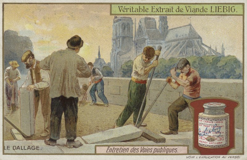 Carta Liebig con manutenzione stradale da French School