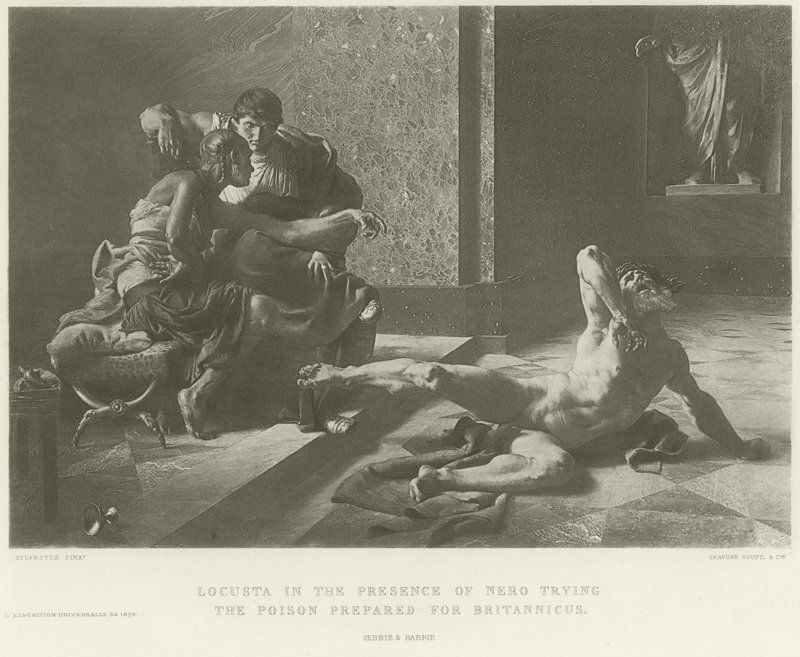 Locusta alla presenza di Nerone che prova il veleno preparato per Britannico (incisione) da French School