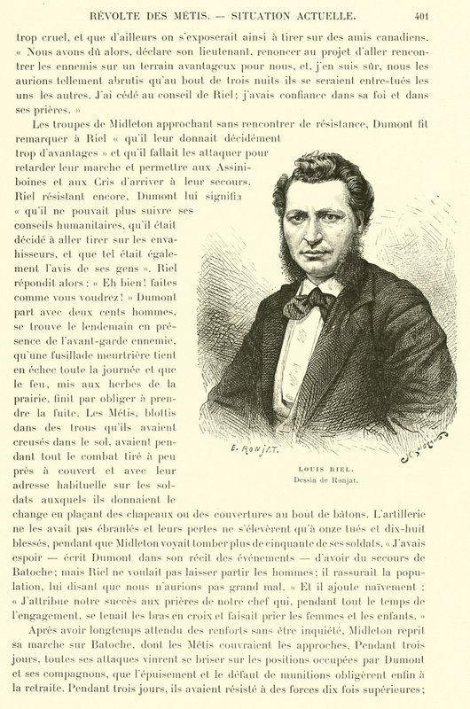 Louis Riel, politico canadese e leader del popolo Métis delle praterie canadesi da French School