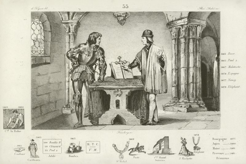 Luigi XI di Francia tenuto prigioniero da Carlo il Temerario di Borgogna a Peronne, 1468 da French School