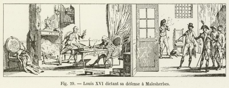 Luigi XVI che detta la sua difesa a Malesherbes da French School
