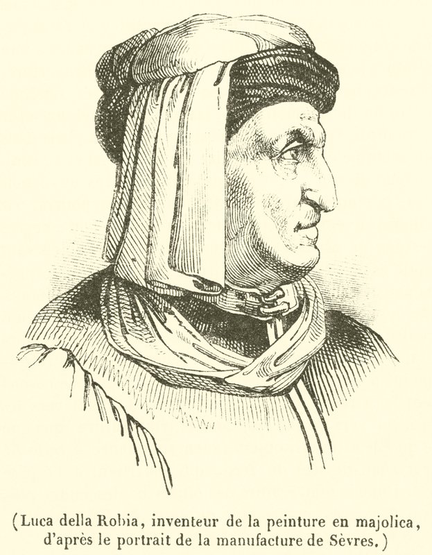 Luca della Robbia, inventore della pittura in maiolica (incisione) da French School