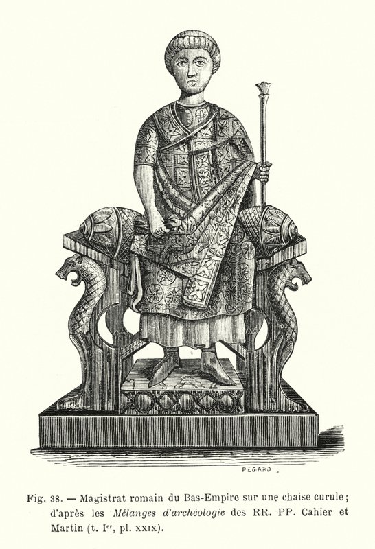 Magistrato romano del Basso Impero su una sedia curule; dai Mélanges d