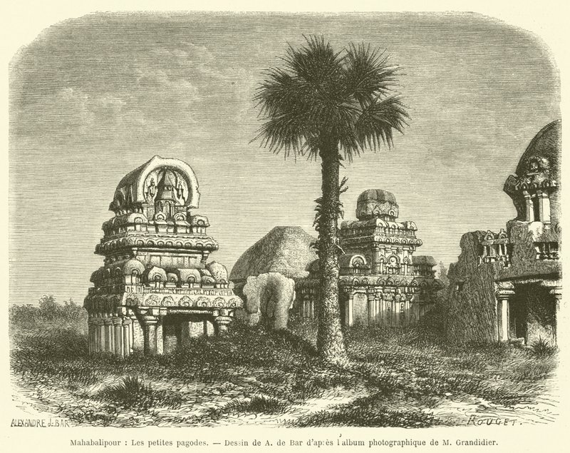 Mahabalipuram, Le piccole pagode (incisione) da French School
