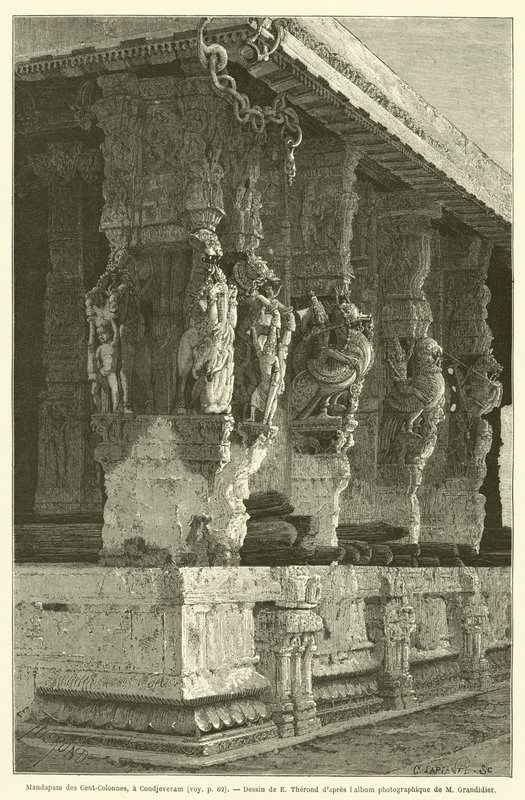 Mandapam delle Cento Colonne, a Condjeveram (incisione) da French School