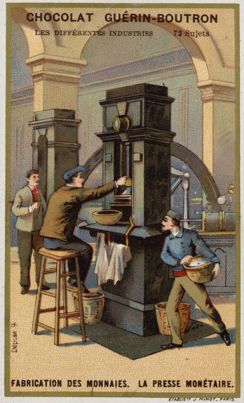 Fabbricazione di monete. Pressa per monete da French School
