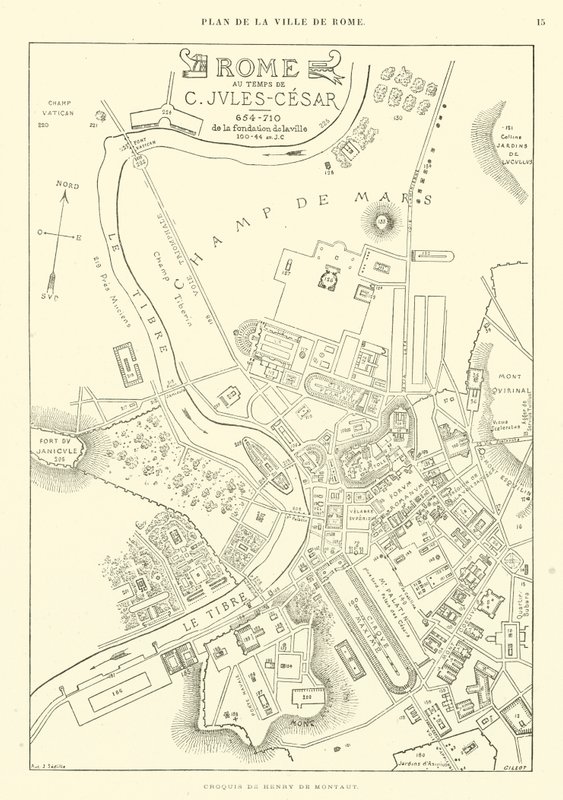 Mappa della città di Roma al tempo di Giulio Cesare (incisione) da French School
