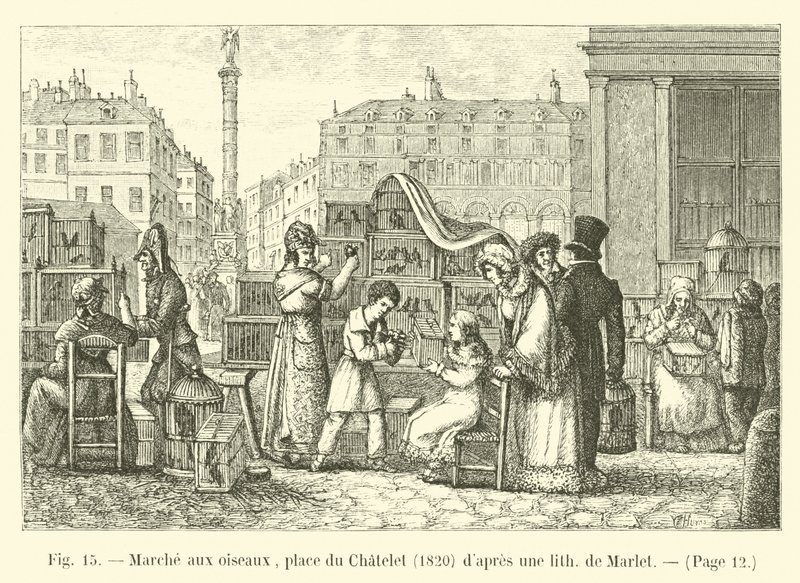 Mercato degli uccelli, piazza del Chatelet, 1820 da French School