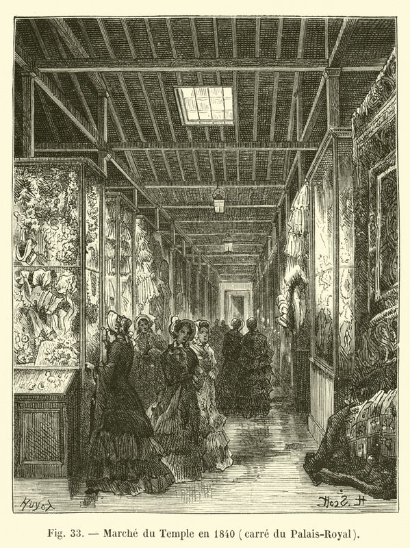 Mercato del Tempio nel 1840, piazza del Palais-Royal da French School