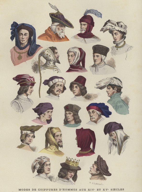 Cappelli e copricapi maschili, XIV e XV secolo da French School