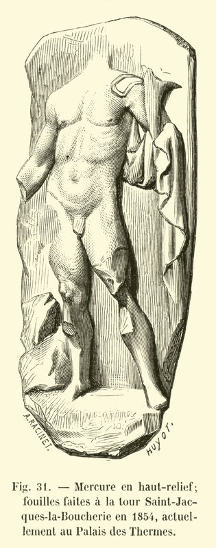Mercurio in altorilievo; scavi fatti alla torre Saint-Jacques-la-Boucherie nel 1854, attualmente al Palazzo delle Terme da French School