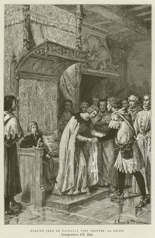 Messere Giovanni di Hainaut andò a trovare la regina (incisione) da French School