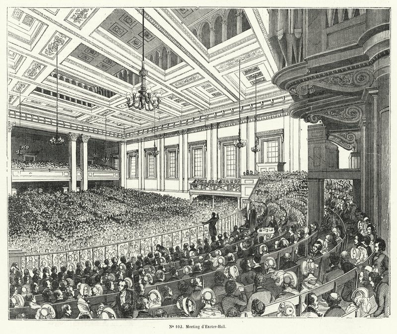 Incontro della Anti-Corn Law League a Exeter Hall, Londra da French School