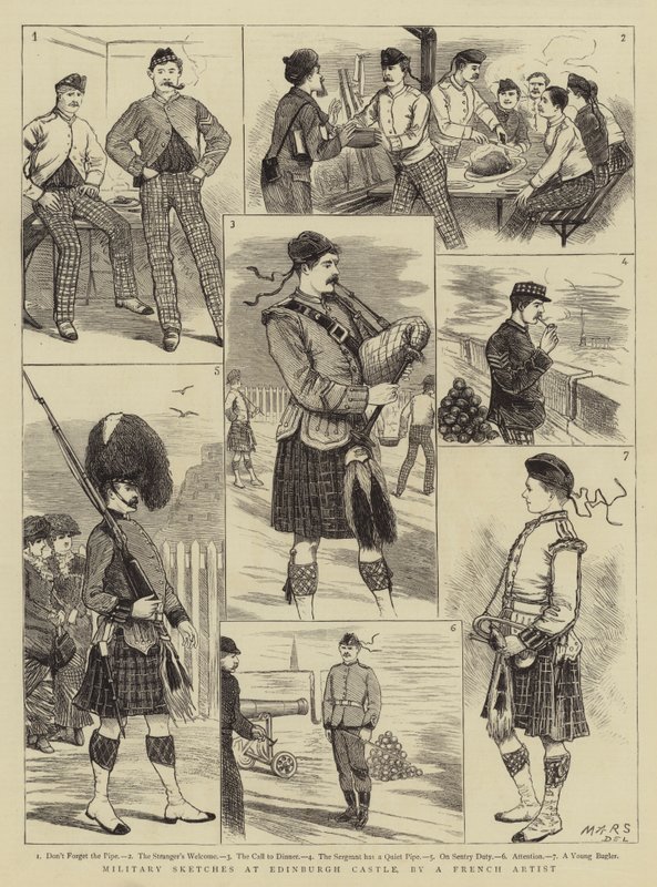 Schizzi militari al Castello di Edimburgo da French School