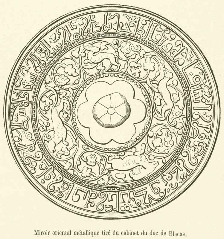 Specchio orientale metallico dal gabinetto del duca di Blacas (incisione) da French School