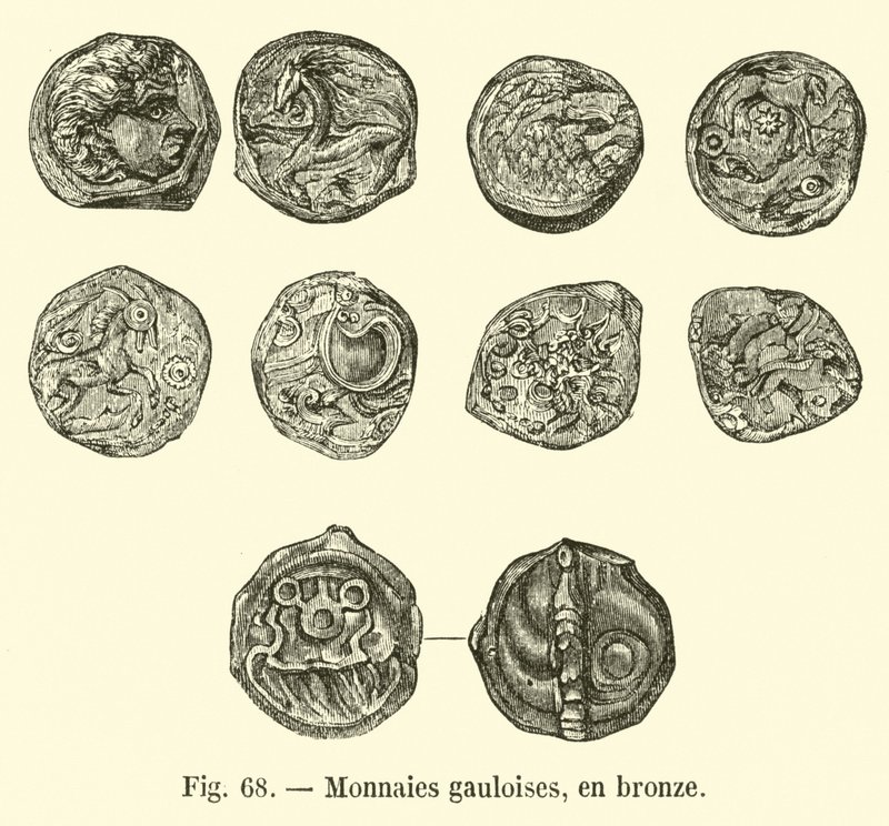 Monete galliche, in bronzo (incisione) da French School