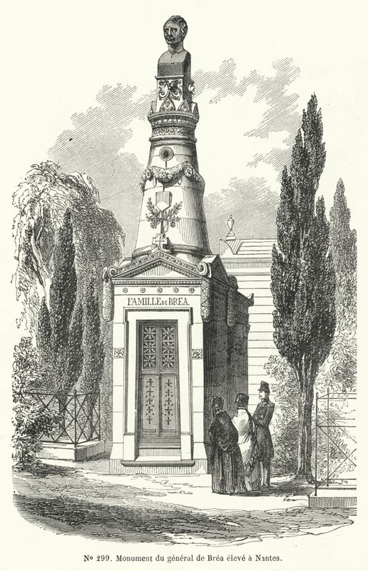 Monumento a Nantes al Generale Francese Jean Baptiste Fidele Brea, giustiziato dai rivoluzionari durante la rivolta dei Giorni di Giugno a Parigi nel 1848 (incisione) da French School