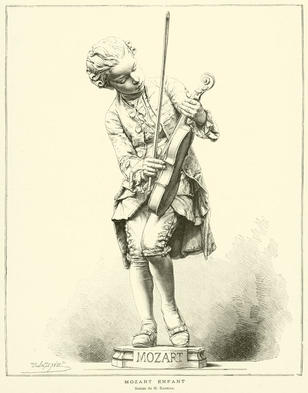 Mozart bambino, statua di M Barrias (incisione) da French School